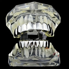 Silvery Teeth Grillz Set Top & Bottom Hip Hop Rapper Jewelry