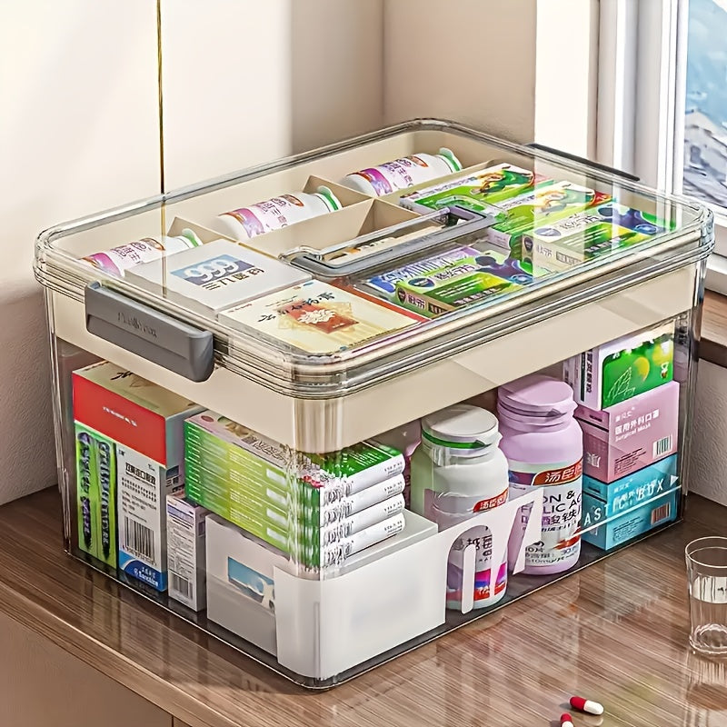 Lockable Medicine Storage Box Clear Portable First Aid Organizer
