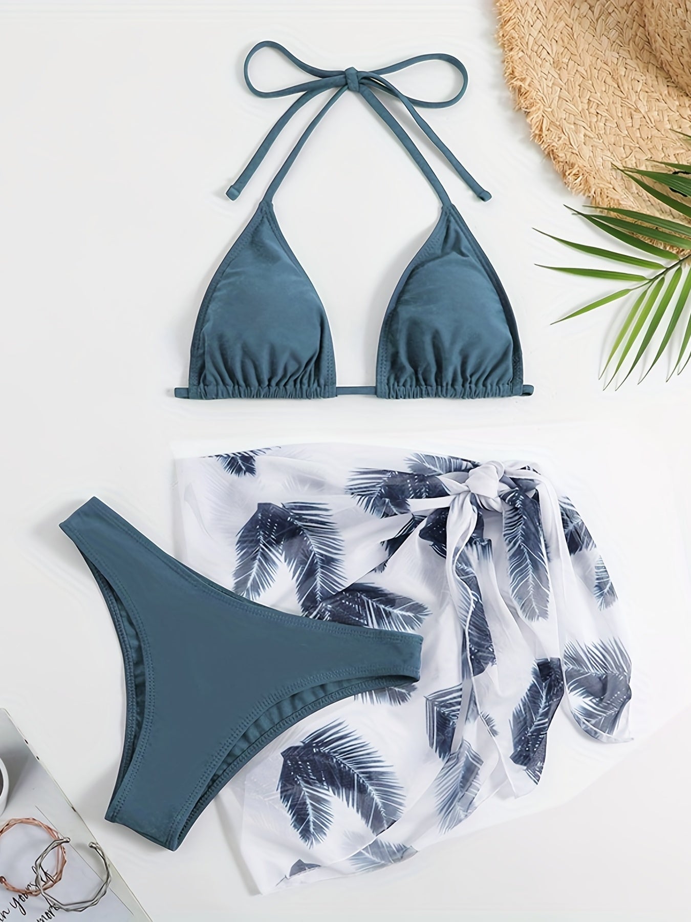 Halter Neck Bikini Set V Neck Backless High Cut Cover Up Bathing Suit