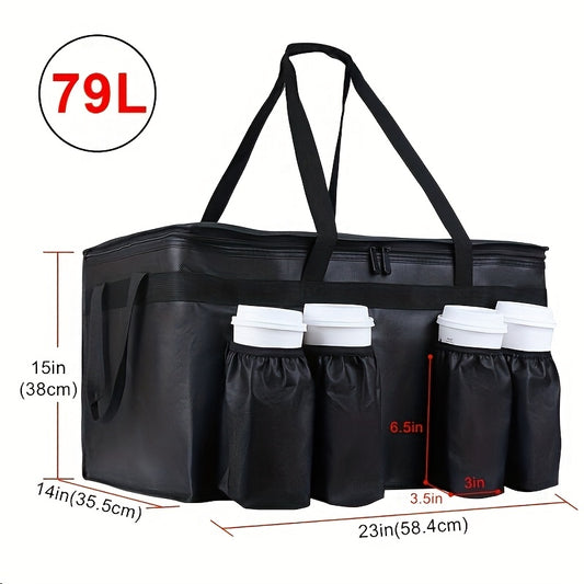 Large Insulated Food Transport Bag with Cup Holder and Beverage Bag