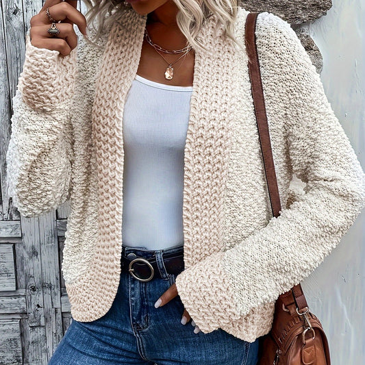 Casual Cardigan Women's Solid Long Sleeve Open Front Stretch Cardigan