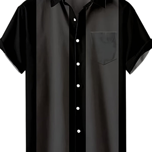 Stripe Print Men's Casual Shirt With Chest Pocket