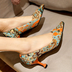 Women's Stiletto Heels Pointed Toe Slip On Pumps Retro Party Dress Shoes