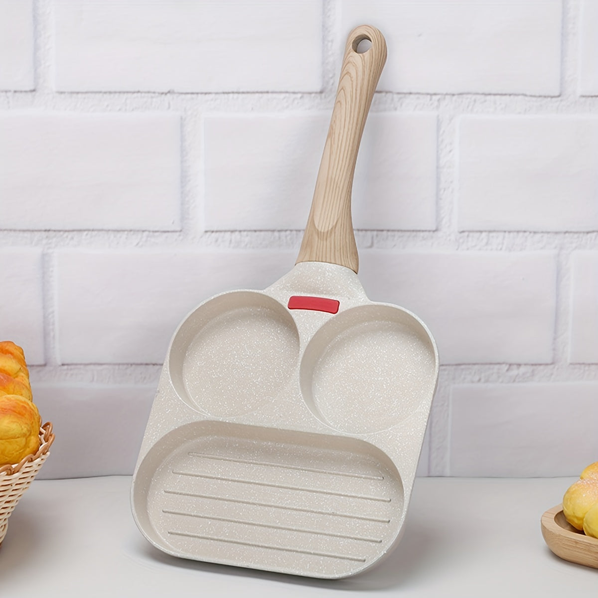 3 Holes Frying Pan Non Stick Cast Iron Skillet for Gas Stove Top