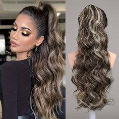 Long Wavy Ponytail Extensions Synthetic Clip In Hair Natural Look