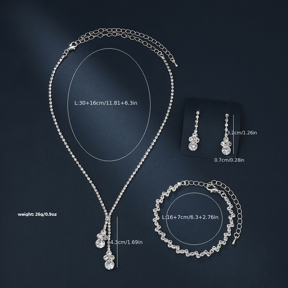 Rhinestones Jewelry Set Pendant Necklace Dangle Earrings Chain Bracelet