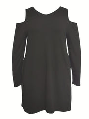 Cold Shoulder Maxi Dress V Neck Long Sleeve Pocketed