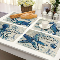 4pcs Vintage Ocean Style Linen Placemat Summer Sea Theme Table Mat