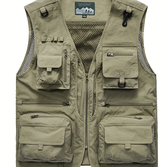 Men's Breathable Mesh Zip Up Cargo Vest for Fishing Hiking Trekking