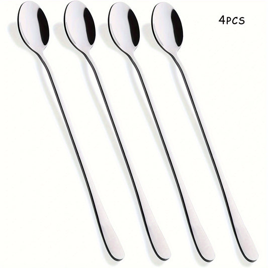 4pcs Stainless Steel Long handled Ice Cream Scoop Cocktail Stirring Spoon