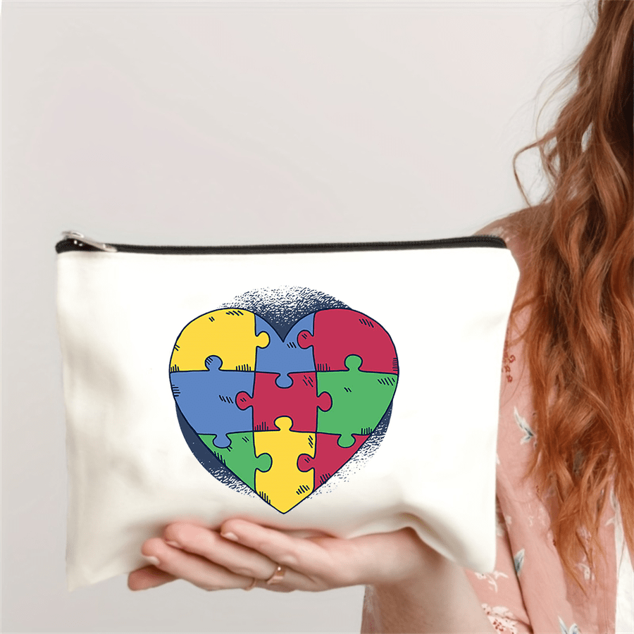 Puzzle Theme Foldable Makeup Bag Zipper Closure