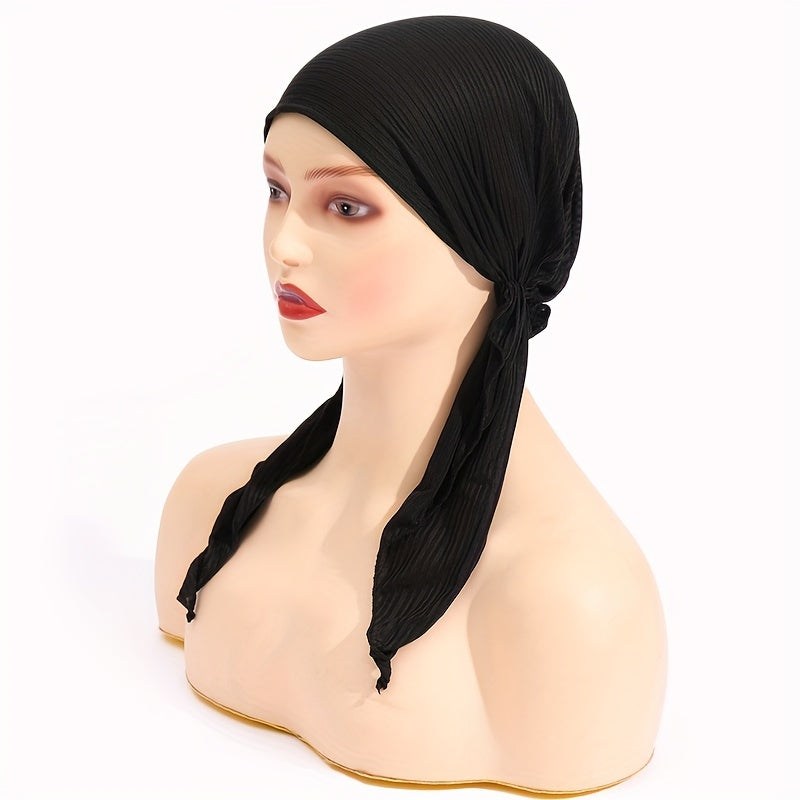 Pleated Turban Cap Long Tail Bonnet Women's Beanie Chemo Hats