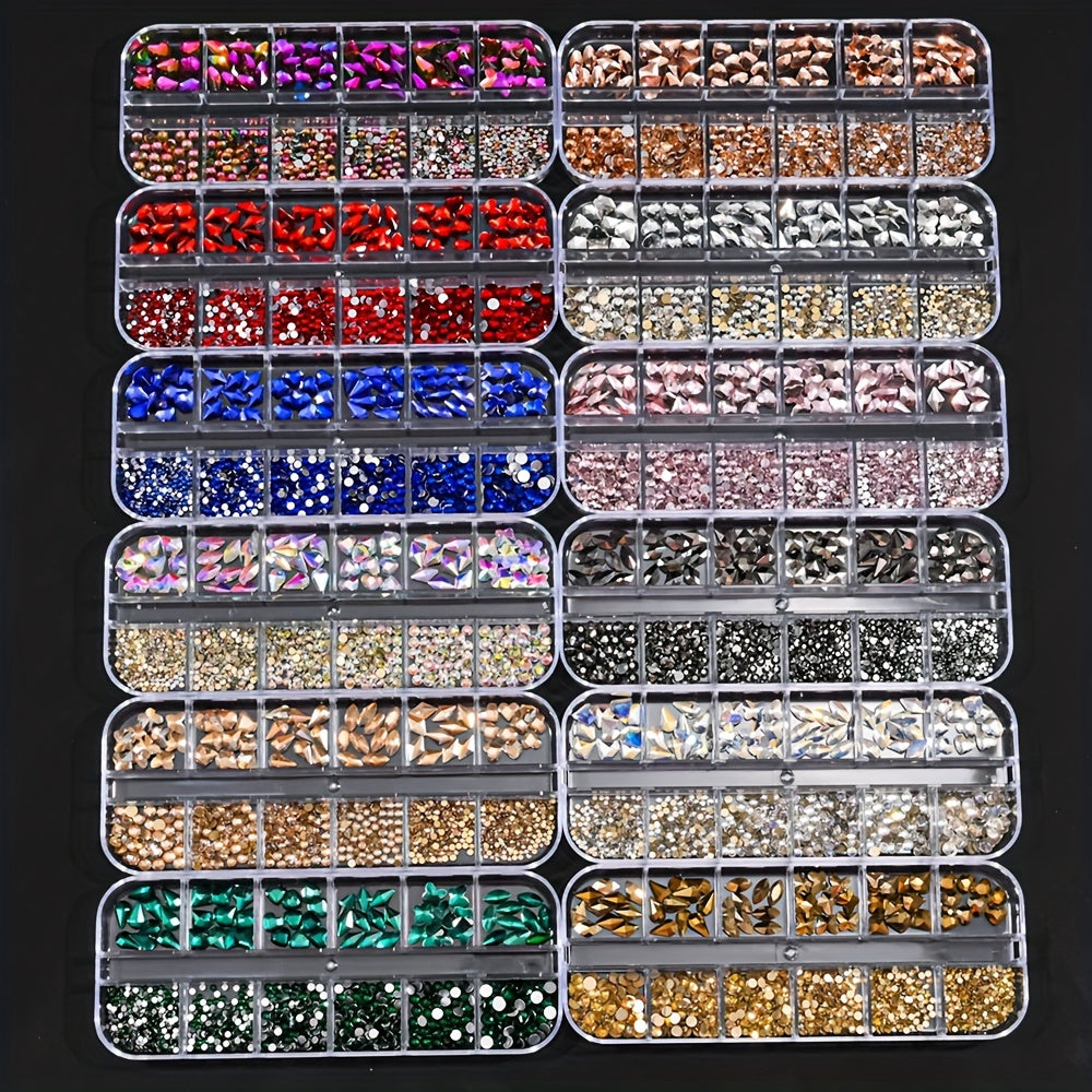 1000pcs 12 Grid Rhinestone Set Nail Art Decorations Unscented