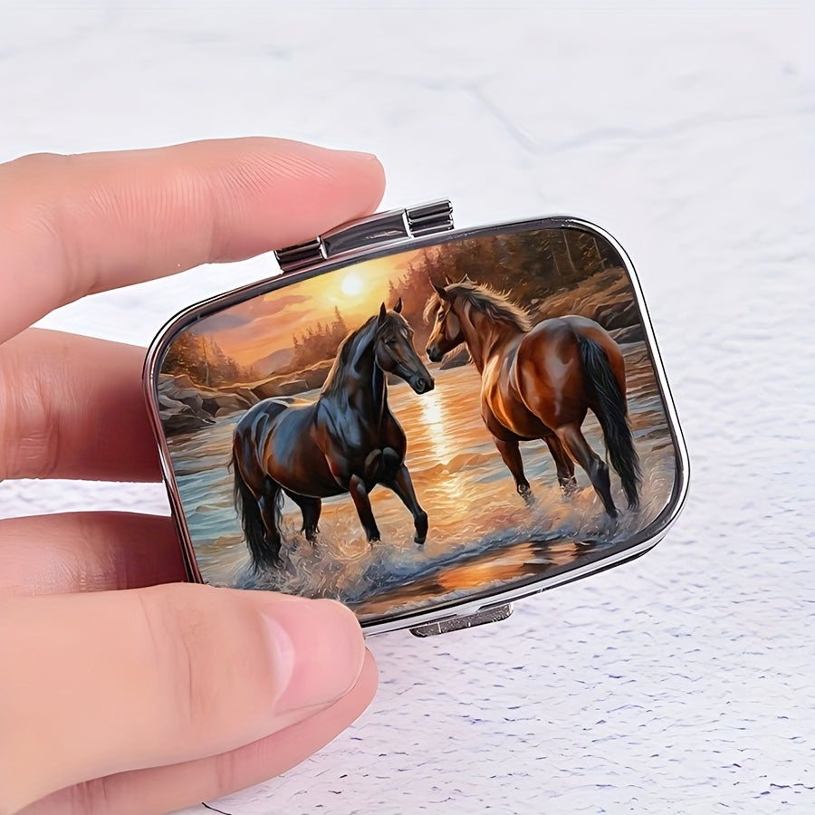 Horses in Water Pill Box Compact Organizer