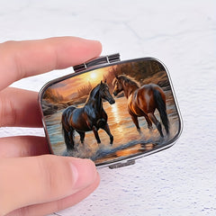 Horses in Water Pill Box Compact Organizer