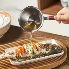 304 Stainless Steel Pot Wooden Handle Heater Condiments Sauce Pot