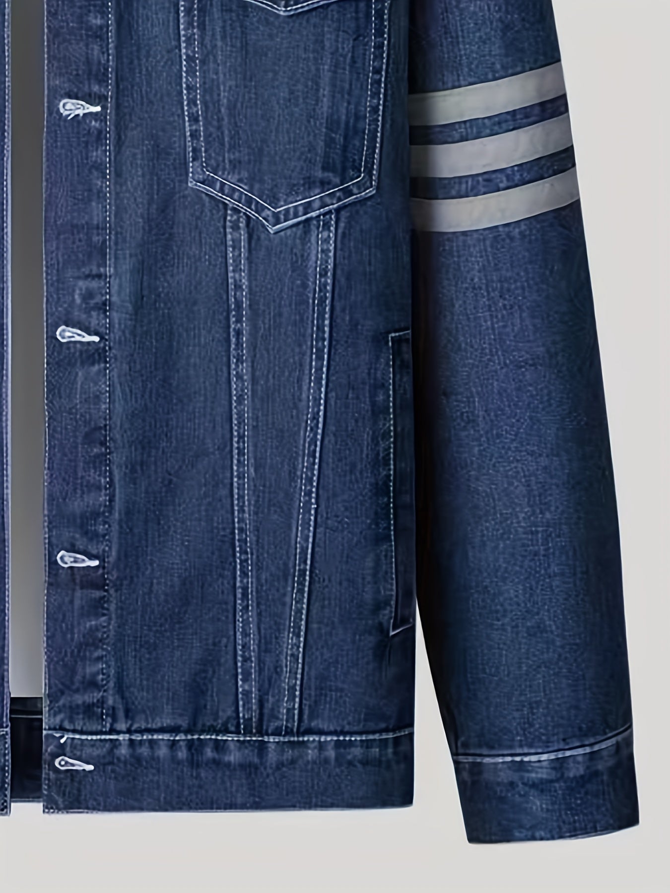 Men's Contrast Stitch Denim Jacket Street Style Button Up Cotton Blend