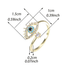 Copper Zircon Enamel Dripping Oil Evil Eye Tail Ring Women's Jewelry