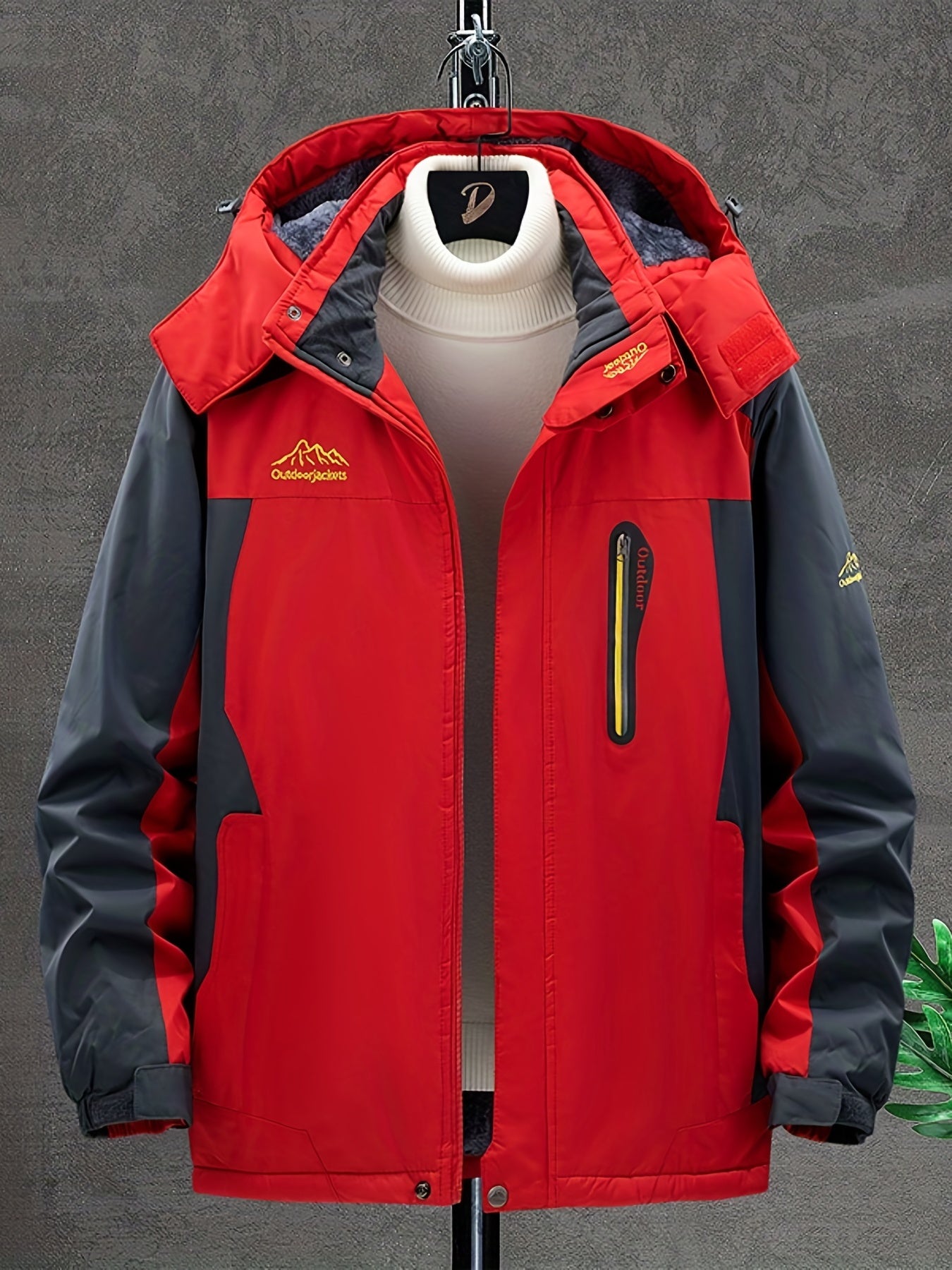 Men's Winter Hooded Jacket Thick Plush Ski Coat Windproof Waterproof