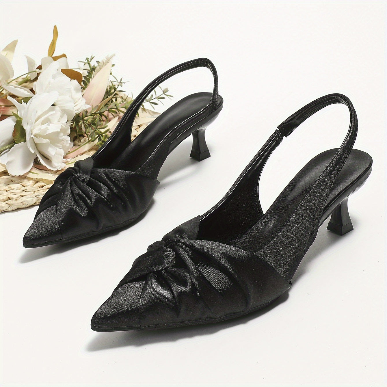 Women's Satin Twist Knot Kitten Heels Slingback Sandals