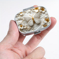 Butterfly Print Square Medicine Box Two Compartment Pill Box