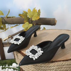 Women's Rhinestone Slingback Kitten Heels Pointed Toe Low Heels