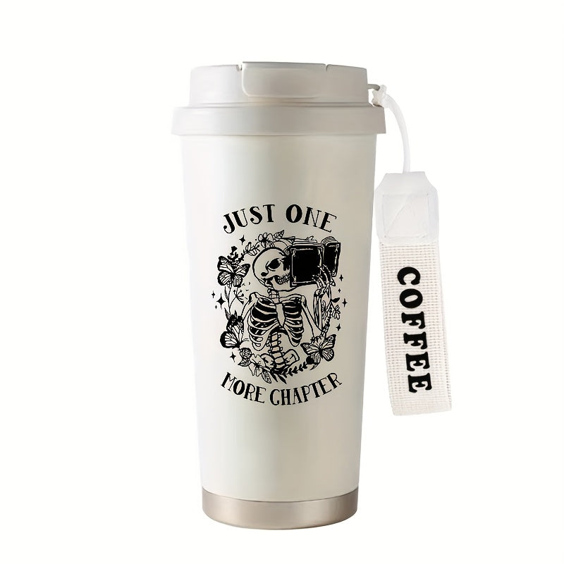 530ml Skeleton Coffee Cup Insulated Stainless Steel Dual Straws Hot & Cold