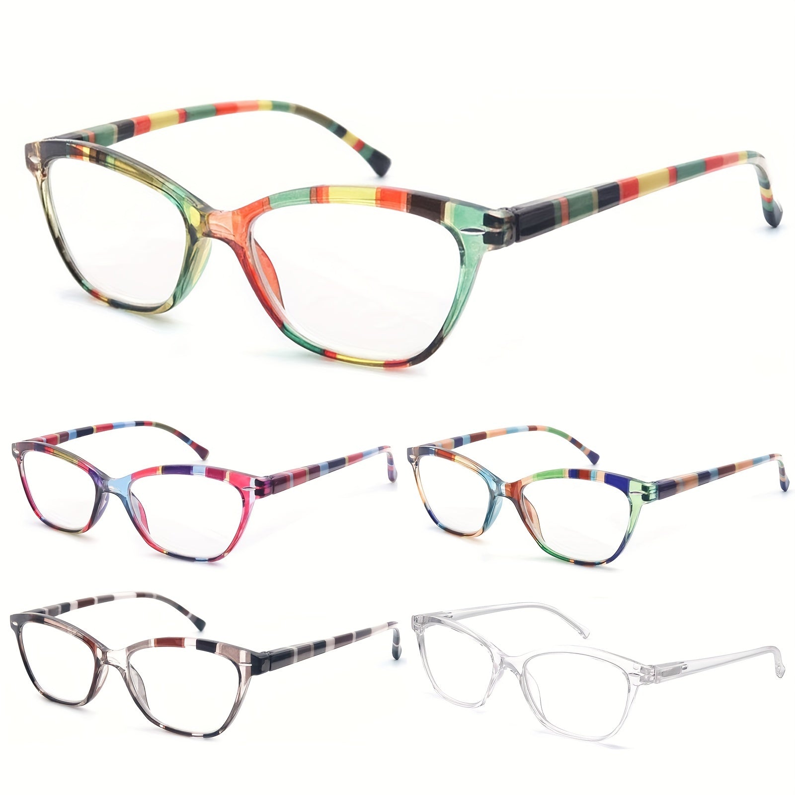 Cat Eye Reading Glasses Colorful Pattern Lightweight Flexible Spring Hinge