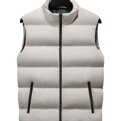 Men's Sleeveless Cotton Padded Jacket Winter Stand Collar Faux Down Zip Vest
