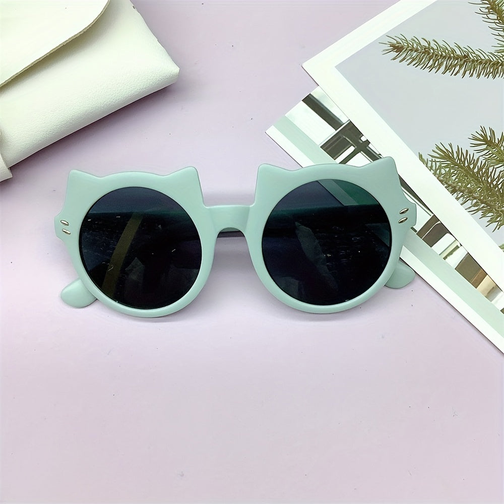 Cat Ear Shaped Round Frame Sunglasses for Boys UV Protection