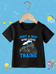 Toddler Boys' Train Lover Tee Comfort Fit Crew Neck Casual Summer Top