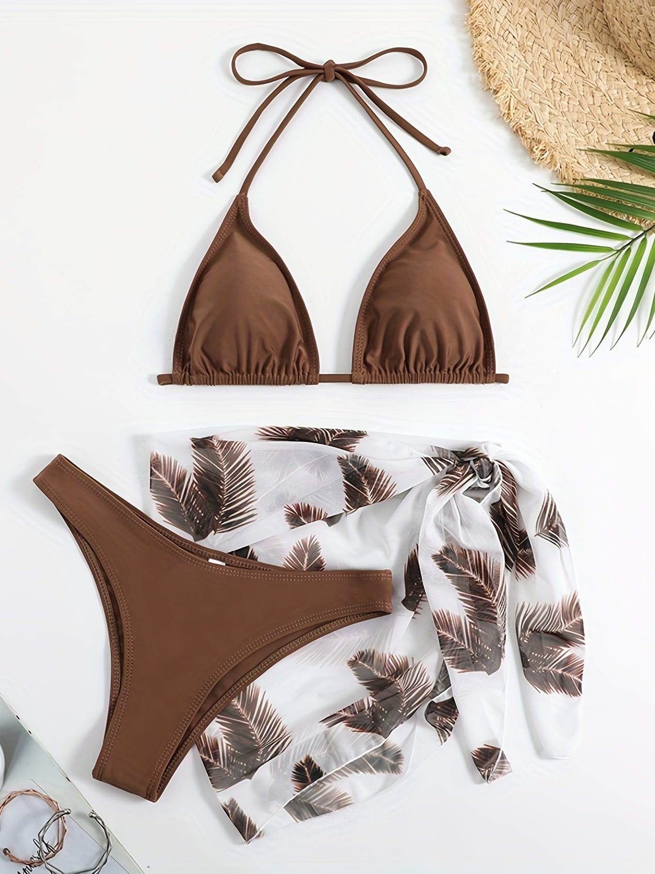 Halter Neck Bikini Set V Neck Backless High Cut Cover Up Bathing Suit