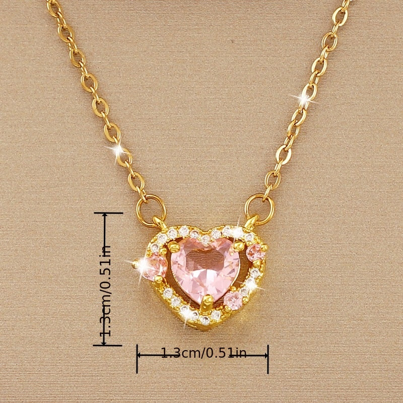 Girl's Pink Love Crystal Pendant Necklace Charm Jewelry