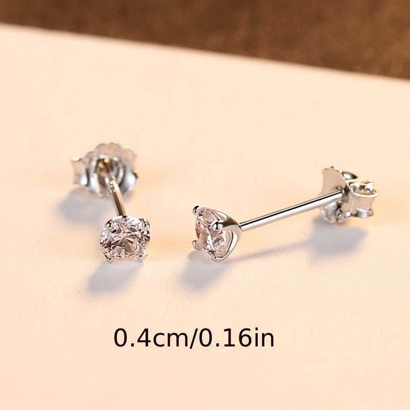 3pcs 925 Silver Stud Earrings Set For Women 4mm 5mm 6mm Gift