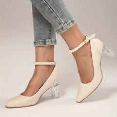 Women's Ankle Strap Faux Pearl High Heels