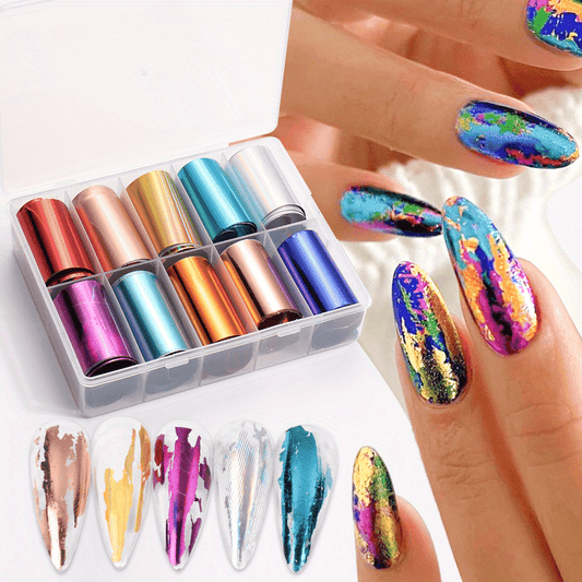 10 Sparkling Nail Foils for Gel Polish Transfer & Nail Art