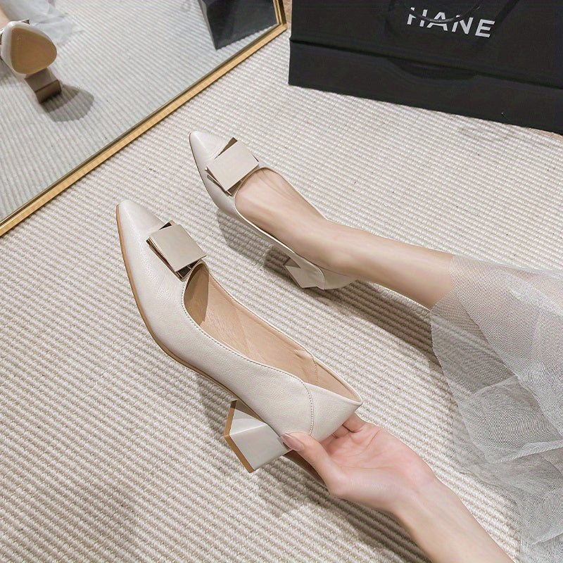 Women's Mid Heel Slip On Solid Chunky Heels Office Shoes