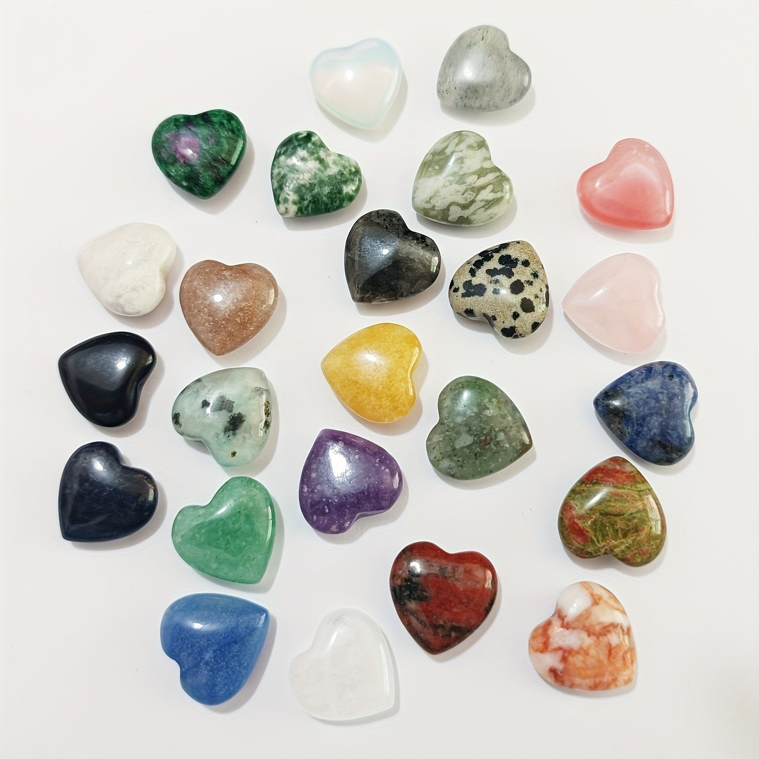 Natural Heart Shaped Crystal Stones 10Pcs Worry Stones Healing Carved Stones