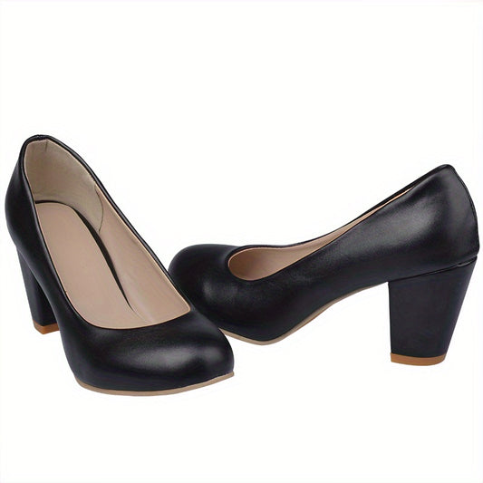 Chunky Heeled Pumps Round Toe High Heels Women's Working Shoes