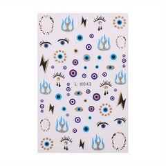 Heart Pattern Nail Stickers Glitter Evil Eye Decals Self Adhesive