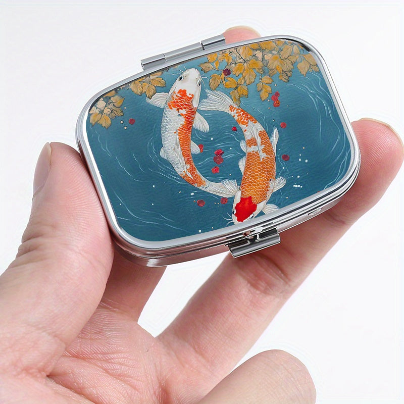 Lake Koi Printed Square Pill Box Mini Portable for Travel Outdoor Sports