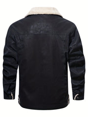 Men's Classy Fleece PU Jacket with Fur Collar