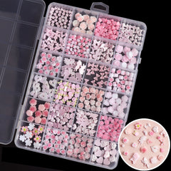 24 3D Resin Nail Charms Pink Styles Butterfly Camellia Rose Heart