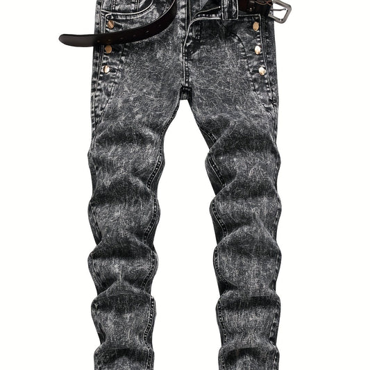 Slim Fit Flakes Pattern Biker Jeans Men's Casual Street Style Denim Pants