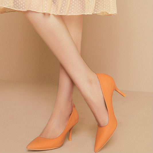 Women's Orange Stiletto Heels Point Toe Work Shoes
