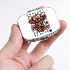 Highland Cow Pattern Two Compartment Pill Box - Portable Medicine Box