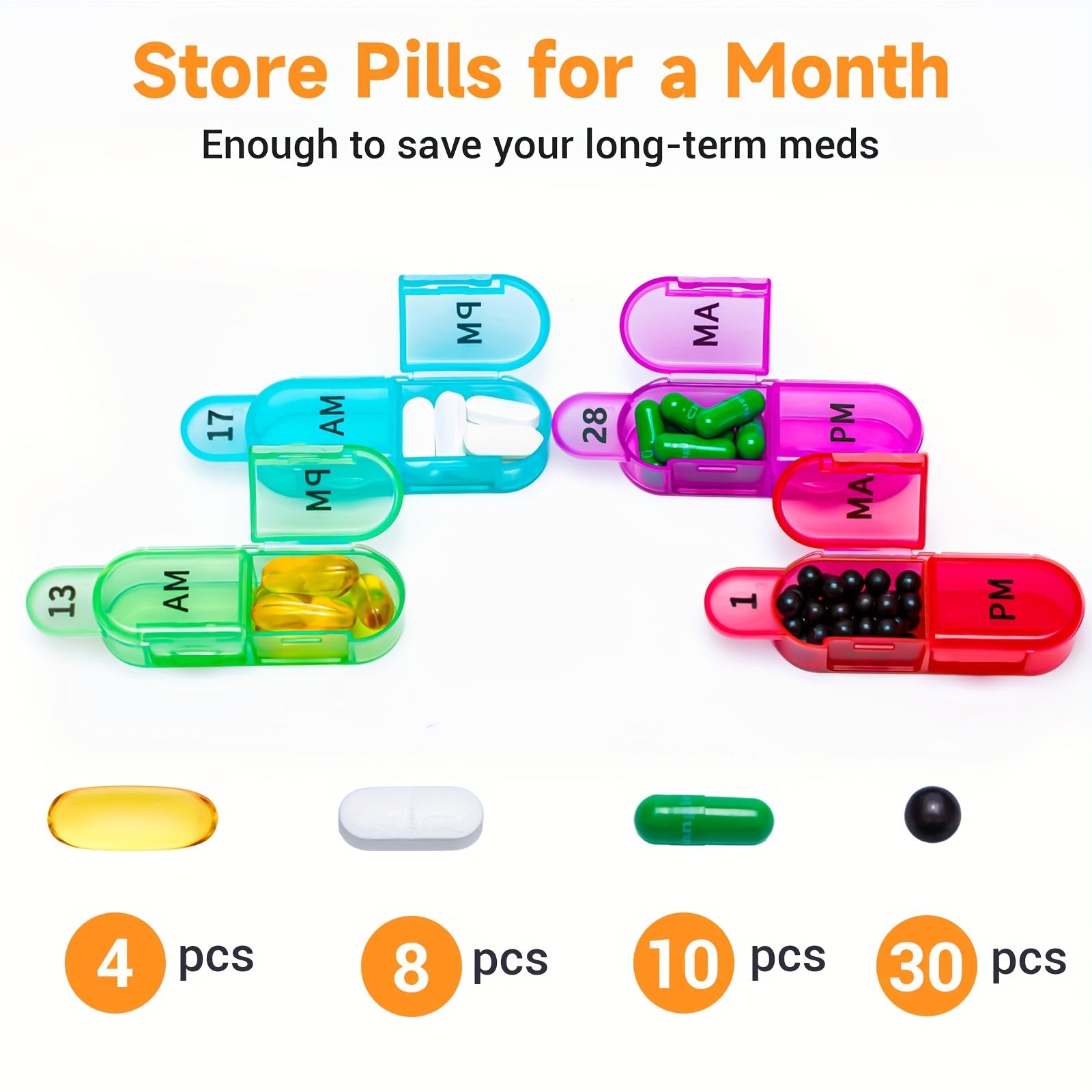 Monthly Pill Storage Box 2 Times 30 Pill Portable Travel Box w/ 32 Compa