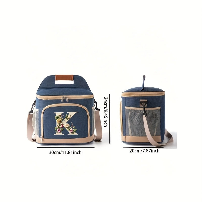 Floral Print Insulated Lunch Bag Durable Canvas Polyester Reusable Tote