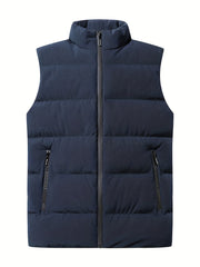 Men's Down Vest Puffer Jacket Zip Pockets Winter Sports