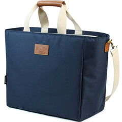 40L Insulated Picnic Cooler Tote Bag Navy Faux Leather Handles